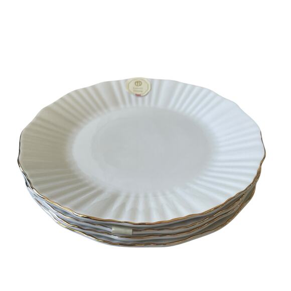 Eaton Fine Dining Porcelain Dinner Plates 11in Set of 4 Aubrey White Gold Trim - Picture 5 of 10